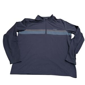 TravisMathew Navy Blue Striped 1/4 Zip Pullover Golf Gorpcore Athleisure L